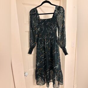 Nine West Teal Abstract Long Sleeve Dress